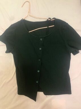 Black Button-Front Short Sleeve Top